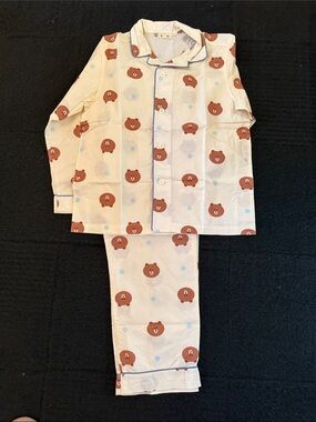 Cream Bear Print Women's Pajama Set